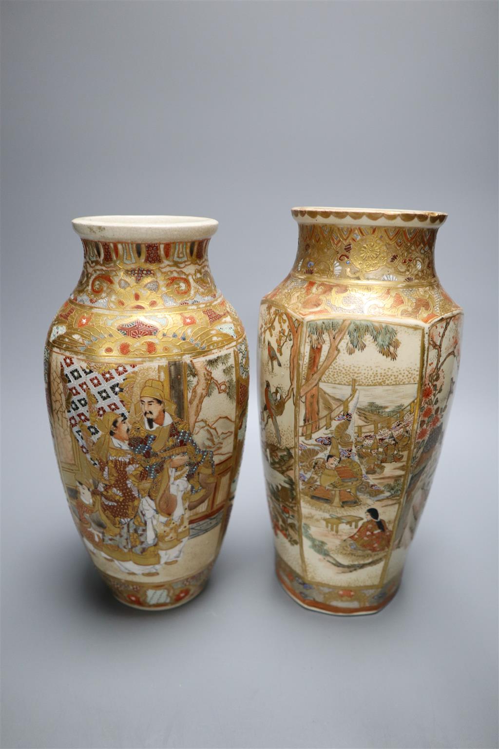 Three Japanese Satsuma vases and a Chinese jar, tallest 24cm